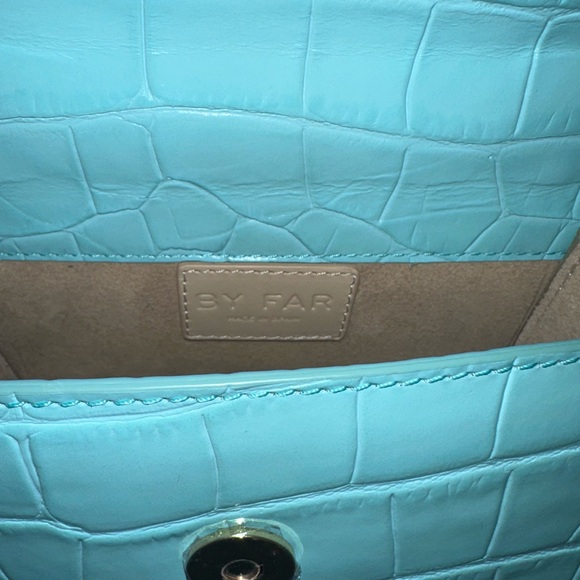 BY FAR croc embossed leather mini turquoise bag with removable strap & dust bag - Picture 6 of 7